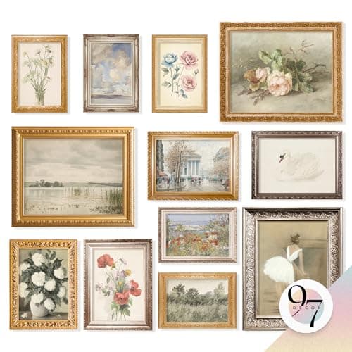 97 Decor Vintage French Decor For Home - French Country Wall Decor, French Wall Art Posters, Vintage Floral Pictures, Vintage Art Gallery Wall Prints Landscape Painting For Bedroom (Unframed)