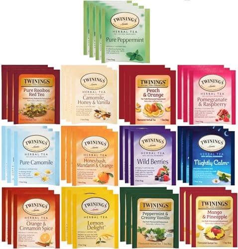 Twinings Herbal Tea Sampler, Naturally Caffeine-Free (Pack of 40) 13 Flavors with By The Cup Honey Sticks