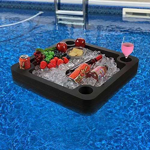 Polar Whale Large Floating Bar Table Serving Buffet Tray Drink Holders Swimming Pool Beach Party Float Breakfast Lounge Refreshment Durable Black Foam UV Resistant with Cup Holders 24 x 24 Inches