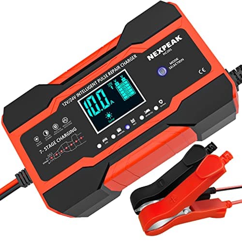 NEXPEAK NC201 10-Amp Battery Charger, Smart Trickle Charger 12V 24V Car Battery Charger Fully Automatic Maintainer Desulfator w/Temp Compensation for Car Truck Lawn Mower Boat Marine Batteries