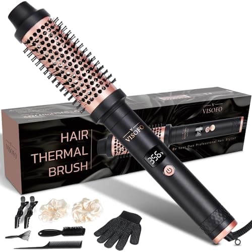 Thermal Brush Pro, 1.5 inch Heated Round Curling Iron, 1 1/2 inch Barrel Ceramic Hot Wand Blowout Look Natural Hair Styler Tool for Voluminous Blow Out Curls 25s Fast Heating by VISOFO (Rose-Gold)