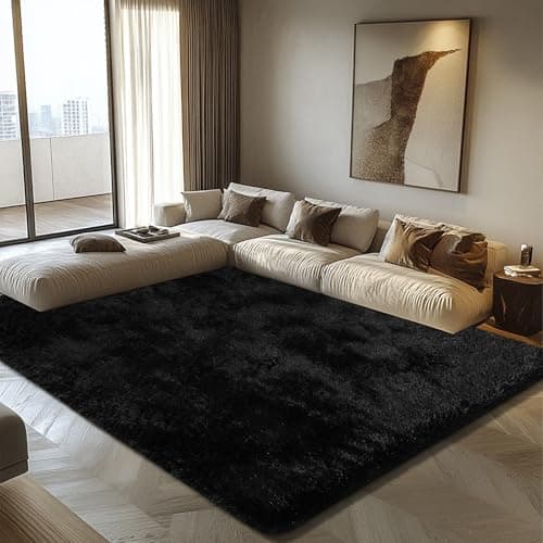 8x10 Fluffy Area Rugs for Living Room,Shag Area Rug for Bedroom,Black Soft Fuzzy Rug Non-Shedding Indoor Plush Carpet for Kids Bedroom Nursery Home Decor