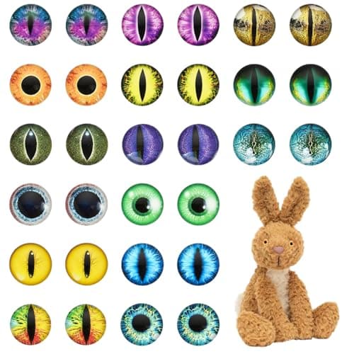 CHGCRAFT 30Pcs 15 Style Luminous Cat Eyes for Craft Glass Cabochons Glow in The Dark Half Round Animal Eyes Flatbacks for DIY Craft Necklace Bracelet Making, 20mm