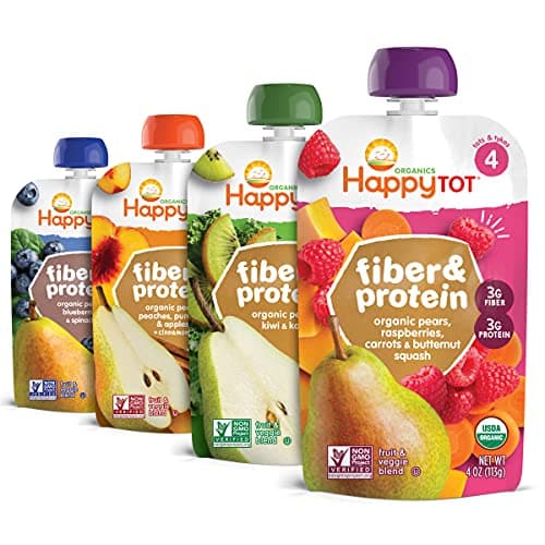 Happt Tot Organics Stage 4 Baby Food Pouches, Gluten Free, Vegan Snack, Fiber & Protein Fruit & Veggie Puree, Fruit & Veggie Variety Pack, 4 Ounce (Pack of 16)