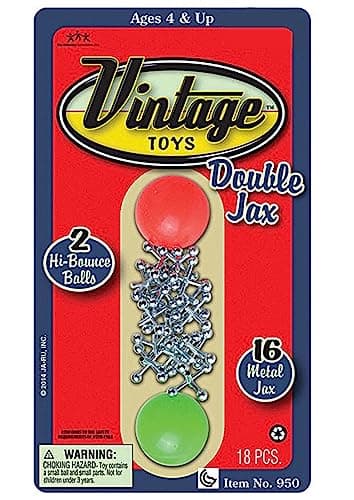 JA-RU Vintage Metal Jacks Game Set/Two Bouncy Balls.(1 Pack) Mini Jax Toy. Classic Family Retro Classics. Bulk Party Favors, Stocking Stuffers. 950-1B