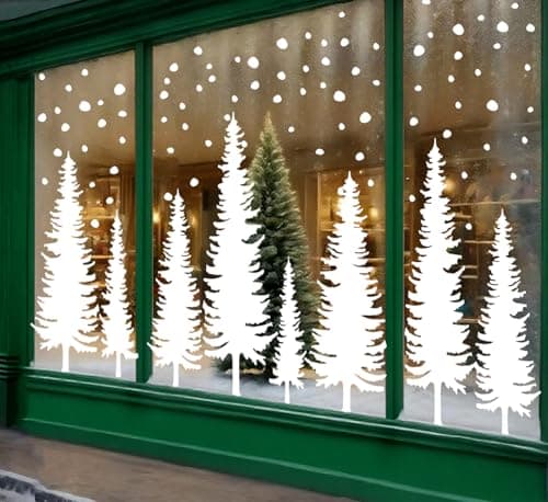 Whaline 25.5" H Large Christmas Window Clings White Xmas Tree Window Decals Winter Snowflake Reusable Anti-Collision Windows Decor for Holiday Home Glass Mirror Decor, 8 Sheets
