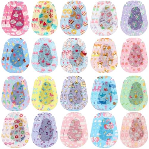 Copkim 40 Pcs Adhesive Eye Patches for Kids Girls Cute Toddler Eye Patch Bulk Colorful Breathable Lazy Patch Cartoon Adhesive Bandages for Children Baby Light Blocking, 20 Styles, 3 x 2 Inches