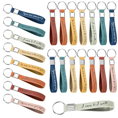 Fumete 24 Pcs Inspirational Keychains Gift for Women Motivational Quote Key Chains Rings Thank You Employee Gifts(Bright Color)