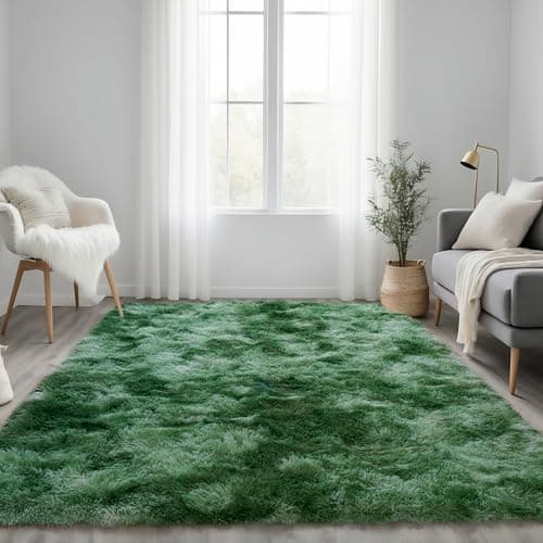 OHDS Tie-Dyed Green Fluffy Rug for Bedroom 4x5.9 ft - Ultra Soft & Non Slip Shaggy Area Rug, Comfy Durable Carpet for Living Room Kids Room Teens Dorm Home Decor, 1.7'' Thick Indoor Plush Carpets
