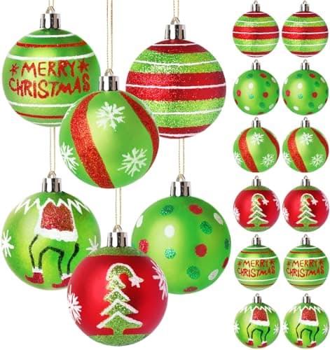 Wninbu 12 Pcs 2.4 Inch Christmas Ball Ornaments for Tree,Red and Green Glittering Hanging Bulbs Pendants for Christmas Tree Decorations