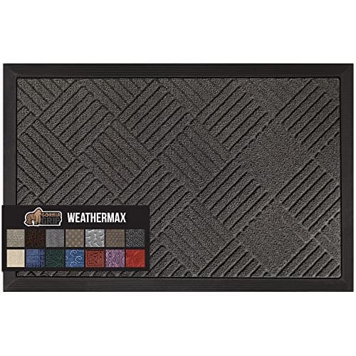 Gorilla Grip 100% Waterproof All-Season WeatherMax Doormat, Durable Natural Rubber, Stain and Fade Resistant, Low Profile, Indoor Outdoor Door Mats, Easy Clean Patio Entrance Mat, 17x29, Gray Diamond