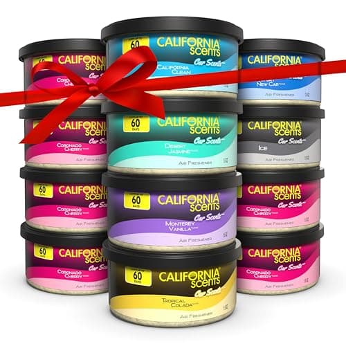 California Scents Can Air Freshener and Odor Neutralizer, Set of 12 Spillproof Cans for Home and Car, Stocking Stuffers, Assorted Scents, 1.5 Oz Each (Packaging May Vary)