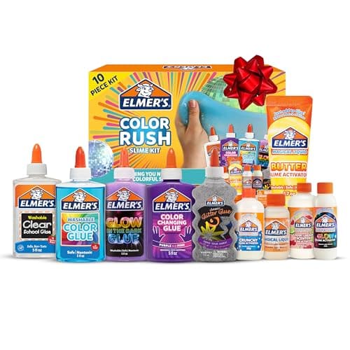 Elmer's Color Rush Slime Kit, Includes Liquid Glue, Activator, Makes Color Changing, Glow in The Dark, Butter Slime and More, 10 Piece Kit - Perfect for Birthday Parties, Gift Idea, Kids Activity