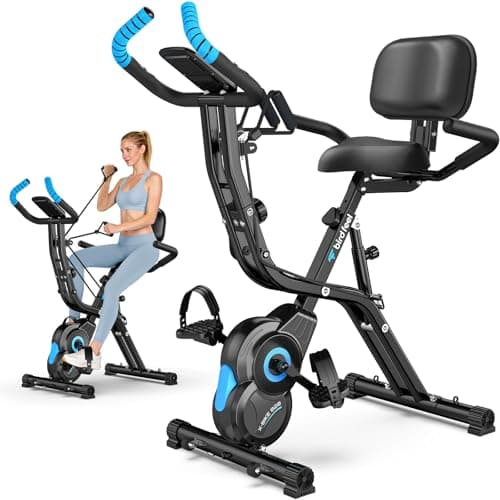 Birdfeel Foldable Exercise Bike, Multifunctional Indoor Stationary Bikes for Home with 8-Level Magnetic Resistance, Quiet Workout Bike with Arm Resistance Bands, LCD Monitor, 300LBS Capacity (Charcoal)