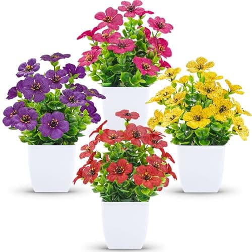 Der Rose 4 Pack Fake Plants Artificial Flowers for Bathroom Bedroom Office Desk Spring Decor