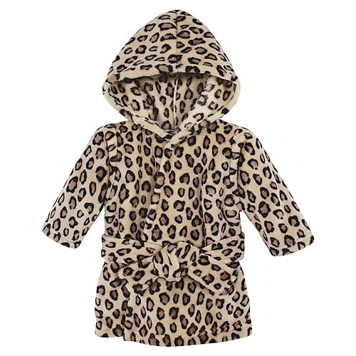 Hudson Baby Unisex Baby Plush Animal Face Bathrobe, Leopard, 0-9 Months