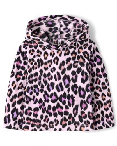 The Children's Place Baby Toddler Girl Warm Fleece Hooded Pullover, Pink Leopard, 3T