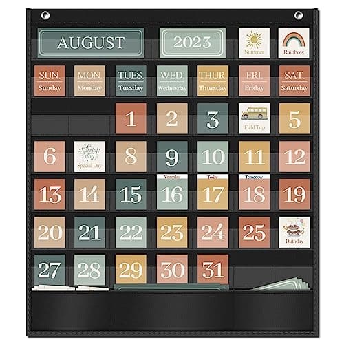 Godery Boho Calendar Pocket Chart for Classroom Cards Add-On School Supplies Teacher Decorations Bulletin Board Pre-K to 6th Grade, Black-2