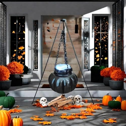 ORALEAF Halloween Cauldron, Inflatable Witches Bowl Candy Bucket on Tripod for Halloween Decoration