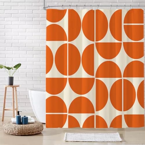 De-Mediocre Orange Mid Century Shower Curtain Sets Boho,Modern Abstract Geometric Art Bath Curtain for Bathroom,Waterproof Fabric Polyester Curtain with 12 Hooks, 72 x 72 Inches