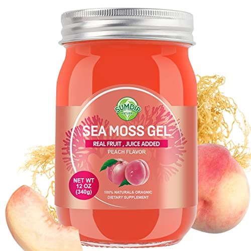 Sea Moss Gel, Organic Raw Wildcrafted Irish Seamoss Gel Immune and Digestive Support Vitamin Mineral Antioxidant Supplements, Peach 12oz