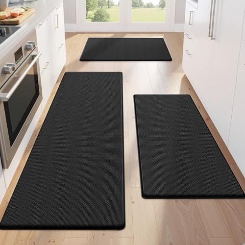 KitchenClouds Kitchen Mats for Floor,3PCS Kitchen Rugs,Non Slip Anti Fatigue Mats for Floor,Waterproof Kitchen Sink Mat,Cushioned Standing and Comfort Mats for Office,Black