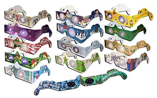 HolidayEyes(R) Christmas 3D Glasses Christmas Glasses 24 Pair Variety Pack - See Santa, Snowman, Reindeer, Candy Canes, Elves, etc, and 2 Christmas/New Years Fireworks Glasses - Ships Flat