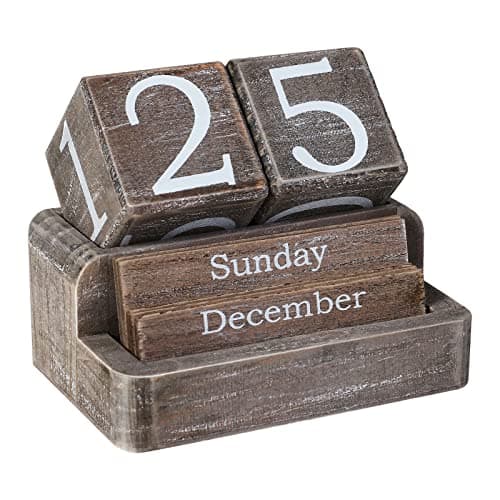 EASEYA Wooden Block Calendar for Desk, Daily Desktop Perpetual Desk Calendar, Farmhouse Desk Accessories for Home Office Decor, Reusable Yearly, ‎‎Vintage Grey