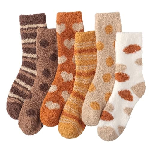 Toes Home Fuzzy Socks for Women Soft Fluffy Winter Cozy Slipper Socks Plush Sleep Harvest Fall Socks for Ladies 6 Pairs