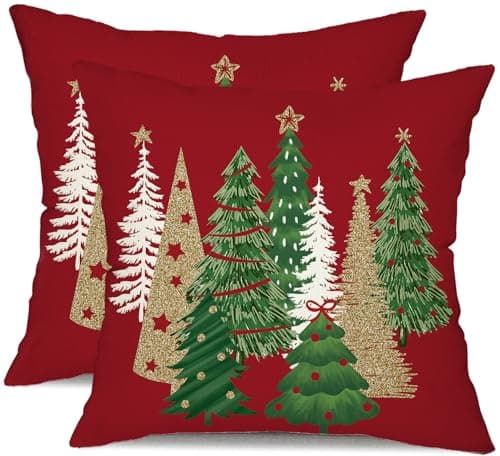 DFXSZ Christmas Pillow Covers 18x18 Inch Set of 2 Xmas Tree Decorative Red Throw Pillows Winter Christmas Decor for Home Couch TH-50C18