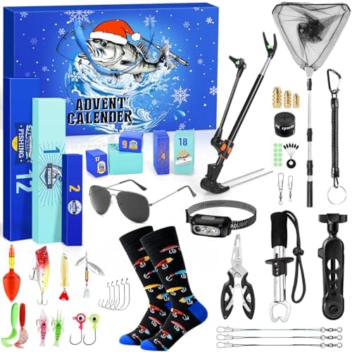 MOVINPE Fishing Advent Calendar for Adult Men Teen Boys, 2025 Fishing Tools Accessories Kit Christmas Countdown Gifts, 24 Days of Lure Accessories and Gear Surprises for Fish Lovers