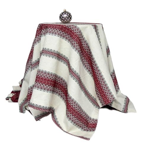 Rushnichok Ukrainian Decorative Tablecloth | Table Cloth with Ukrainian Traditional Pattern | for Easter Parties | Wedding Decor | Plakhta Tablewear Gray Dark Red (150x300 cm /59" W x 118" L)
