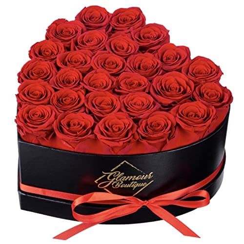 GLAMOUR BOUTIQUE 27 Preserved Roses in a Heart Box - Flowers Forever Valentine's Day, Roses Forever for Women, Roses Forever in a Box, Birthday Gifts for Her, Red