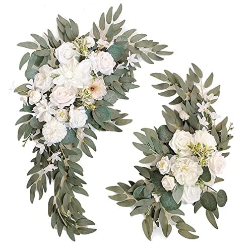 BMQDSM Wedding Arch Faux Flowers Set of 2 Greenery Garland for Wedding Decor Ceremony and Reception Backdrop Decoration (White)