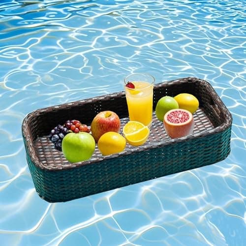 Hubhalsun Floating Tray for Pool, Round Serving Tray for Swimming Pool Floats, for Hot Tub, Hot Spring, Beach Party, Pool Serving Drinks, Brunch (Brown, Small)