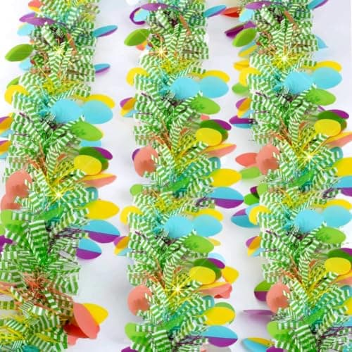 Wuhetyo 33 Feet Easter Tinsel Garland, Colorful Egg Tinsel Garland Shiny Hanging Metallic Glitter Spring Garland for Easter Party Door Tree Garlands Decorations(1Pcs)