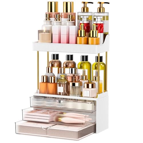 caktraie 5 Tiers Bathroom Counter Organizer - 3 Drawers Makeup Organizer, Cosmetic Storage Drawer for Dresser Countertop and Bathroom Vanity for Large Skincare, Perfume, Clear
