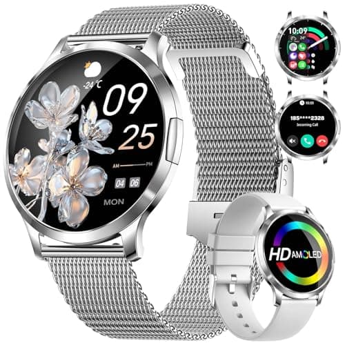 SUNKTA FV16 Thin Smart Watch for Women, 1.32" AMOLED Ladies Smart Watches, 100+ Sports Mode Fitness Tracker, 5ATM Waterproof Watches with Bluetooth Calling/IP68/Sleep, Smartwatch for Android iOS