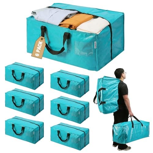 WORKPRO 6 Pack Extra Large Moving Bags with Zippers & Carrying Handles Backpack Straps, Heavy-Duty Storage Tote for Space Saving & Storage, Alternative to Moving Box (Blue)