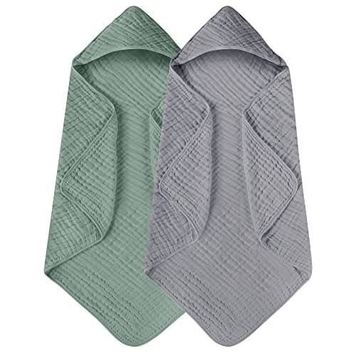 Yoofoss Hooded Baby Towels for Newborn 2 Pack 100% Muslin Cotton Baby Bath Towel with Hood for Babies, Infant, Toddler and Kids, Large 32x32Inch, Soft and Absorbent Newborn Essential