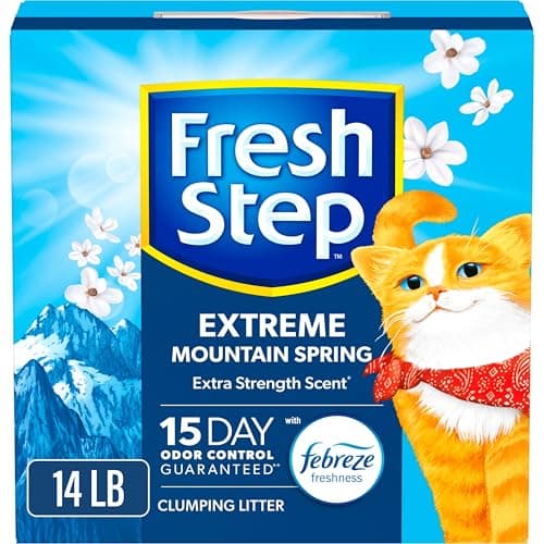 Fresh Step Extreme Clumping Litter With Febreze Freshness, Mountain Spring Scent Clumping Cat Litter With Guaranteed Odor Control, 14 lb. Box