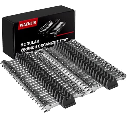 WAENLIR 48PCS Magnetic Modular Wrench Organizer Set-Tool Drawer Storage Rack with Metric&SAE Labels, Wrench Holder with Magnet, Perfect Tool Gift for Men, father, boyfriend, DIYers & Mechanics (Black)