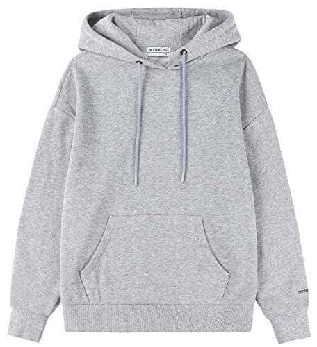 BETTERCHIC Women's Casual Hooded Sweatshirt Soft Brushed Fleece Pullover Hoodie (Grey,2XL