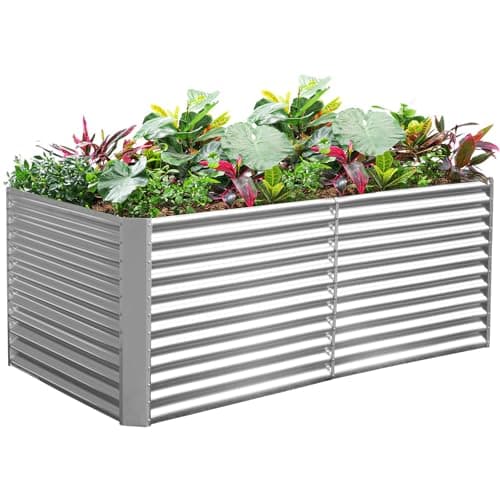 Land Guard 8x4x3ft Rectangular Galvanized Raised Garden Beds, 36" Tall Large-Capacity Metal Planter Box Outdoor, Durable Deep Raised Garden Bed, Raised Beds for Gardening Vegetables, Classic Silver