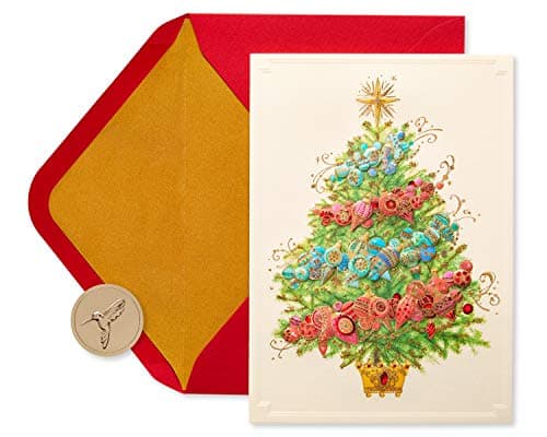 Papyrus Christmas Cards Boxed with Envelopes, Peace and Happiness, Christmas Tree (12-Count)