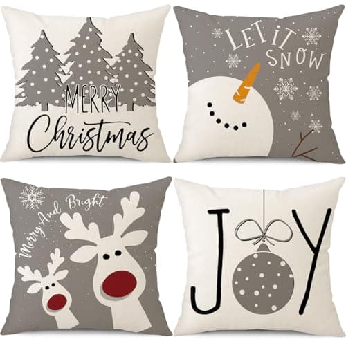 PSDWETS Christmas Pillow Covers 18x18 Set of 4 Christmas Decorations Snowman Deer Tree Winter Holiday Decor Throw Cushion Case for Home Couch