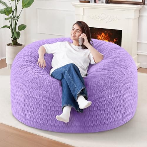 3FT Bean Bag Chair,Giant Bean Bag Chairs for Adults,Big Bean Bags with Memory Foam Filled, Large Beanbag Chairs with Chevron Plush Cover-Purple