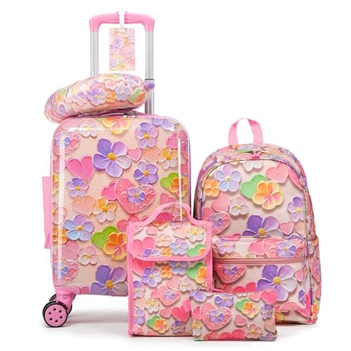 Rosamo Kid’s Luggage Set 6 Piece Suitcase Set 16’’ Hardside Luggage with Spinner Wheels Girls Boys Carry on Luggage Travel Rolling Luggage Airline Approved