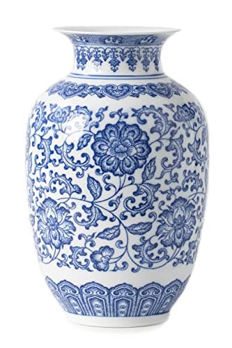 Blue and White Vase, Blue Vases Home Décor, Chinoiserie Vase, Blue and White Porcelain, Ceramic Vase for Home, Living Room, Bookshelf, Mantle Fireplace,Table Centerpieces,9"