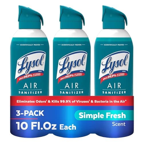 Lysol Air Sanitizer Spray with Odor Eliminator for Home & Office, Sanitizing Spray, Air Freshener Alternative, Simple Fresh Scent, 10 oz (Pack of 3)